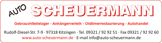 Auto Scheuermann e.K., Rudolf-Diesel-Str. 7-9, 97318 Kitzingen<br> Automobilservice - Gebrauchtteilelager - Autoteile - Abschleppdienst - Autohandel - Gebrauchtwagen - Unfallwagen - Fahrzeugankauf - Autoverleih